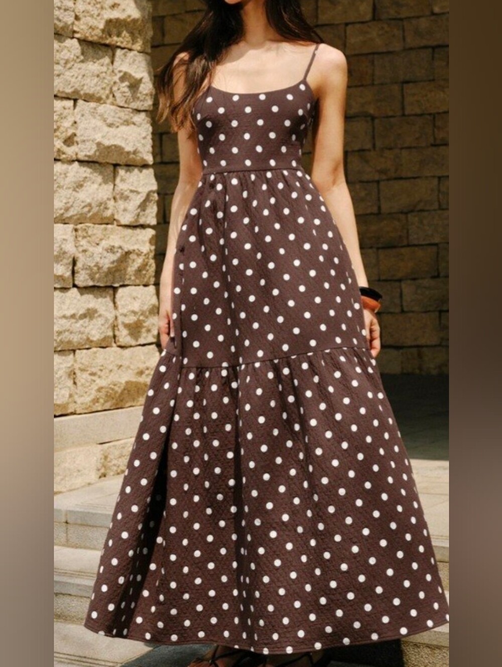 Commense Slip Dress Maxi Polka Dot "The Pretty Woman Edit" Cotton Brown XS NWT - Picture 7 of 8